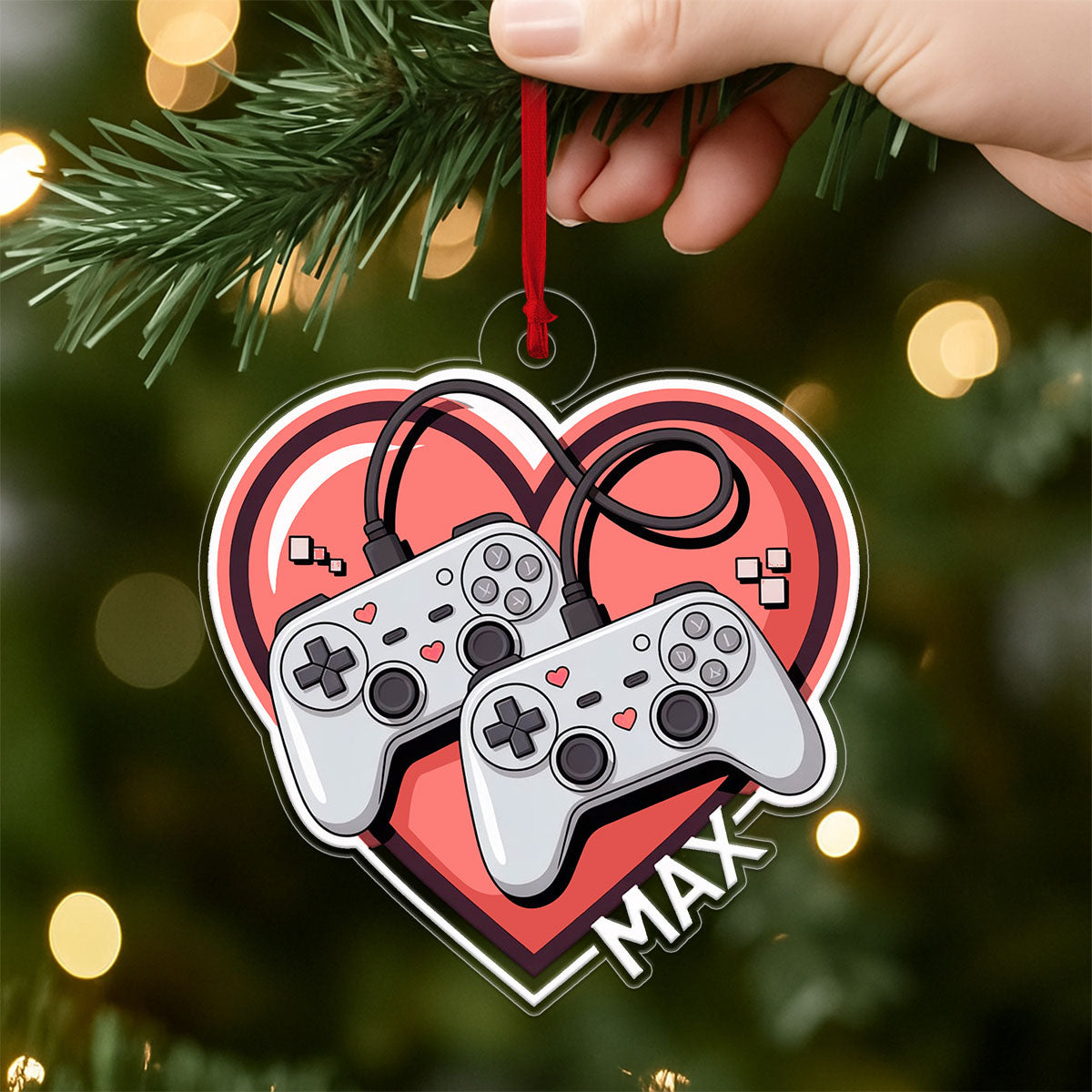 Personalized Video Game With Heart Ornament, Custom Christmas Ornament for Gamer, Funny Gaming Gift, Custom Gaming Gift for Him Her