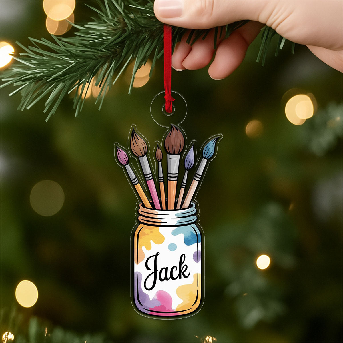 Personalized Jar of Paint Brushes Ornament, Custom Painter Christmas Ornament, Artistic Holiday Gift, Creative Keepsake for Artists