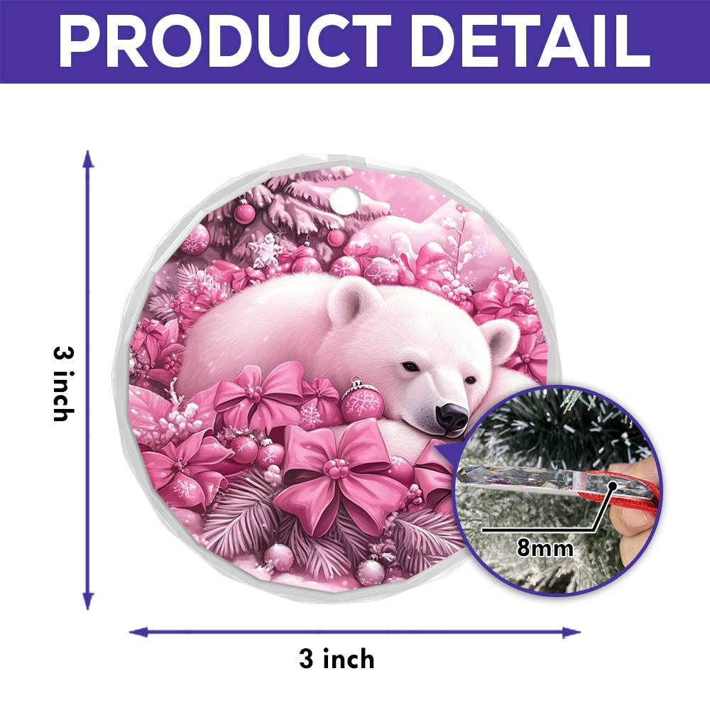 Pola Bear Pink Christmas Design 1 Glass Ornament