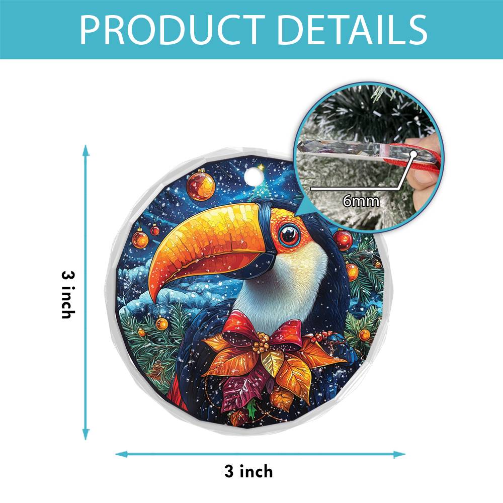 Beautiful Toucan Christmas Night Design 4 Glass Ornament
