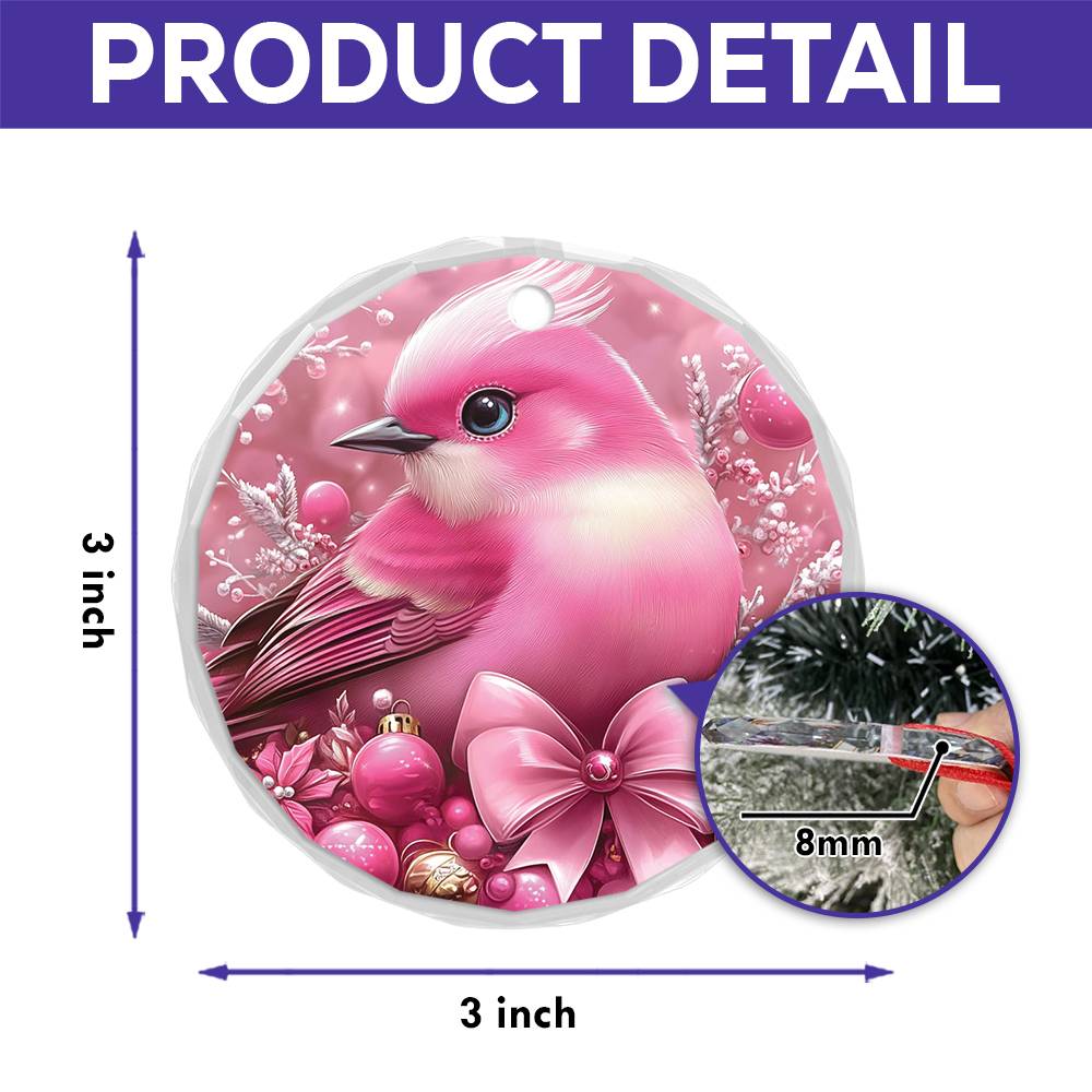 Songbird Pink Christmas Design 2 Glass Ornament