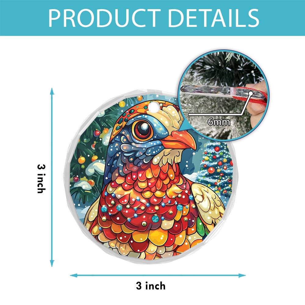 Beautiful Pigeon Christmas Night Design 2 Glass Ornament