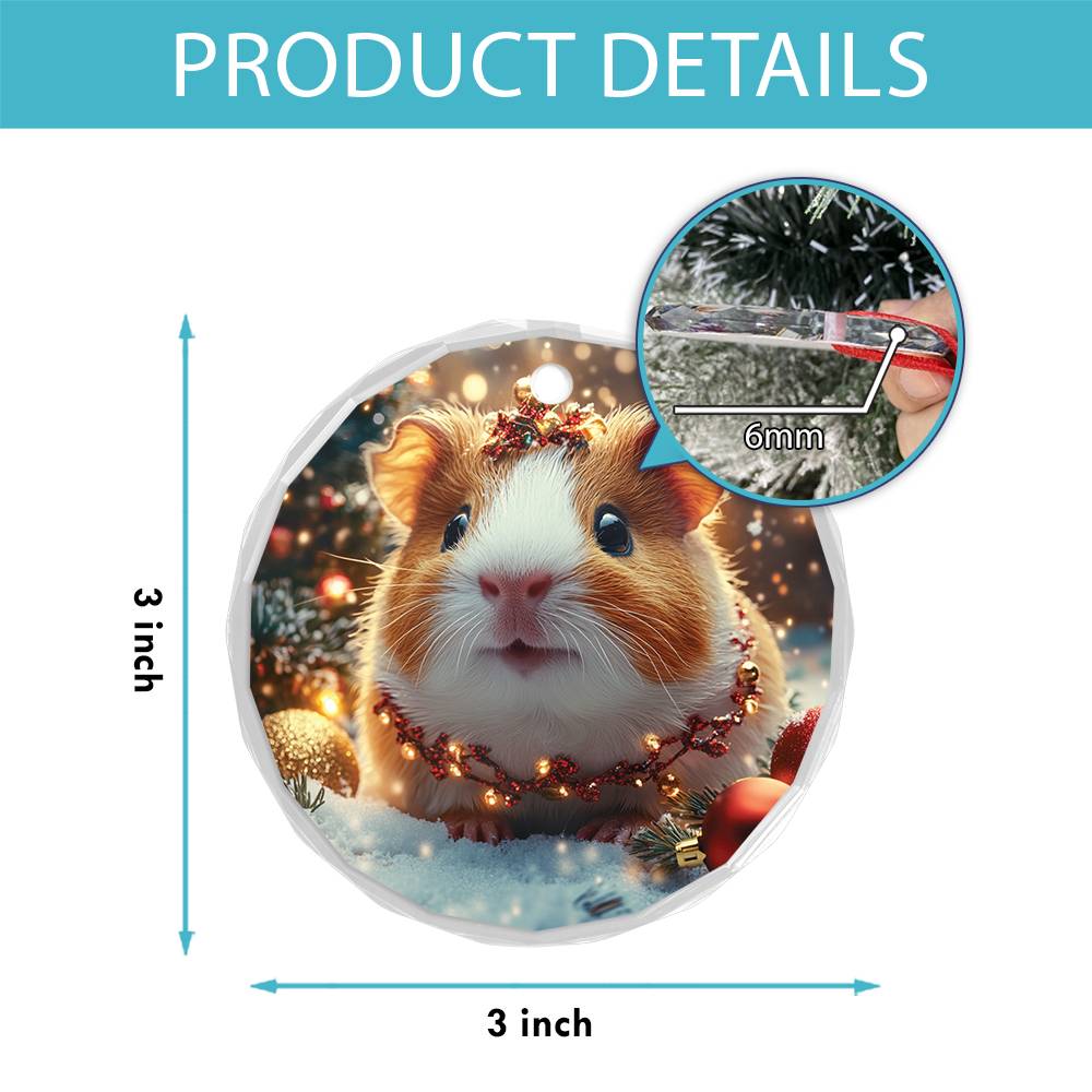 Beautiful Guinea Pig Christmas Night Design 1 Glass Ornament