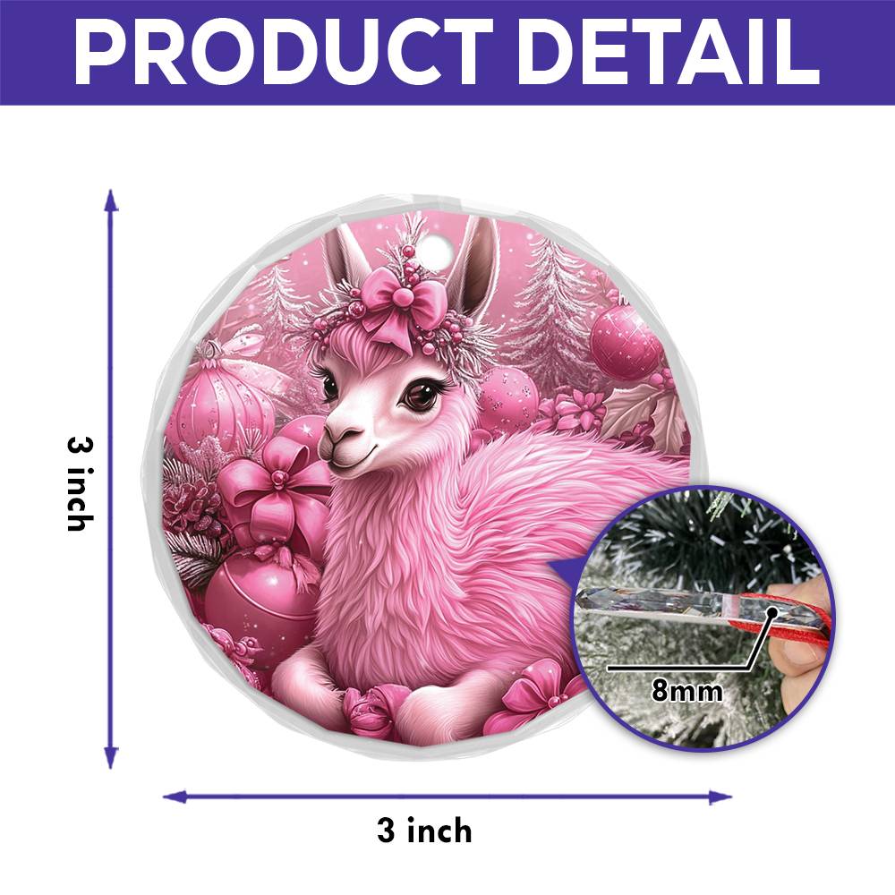 Llama Pink Christmas Design 2 Glass Ornament