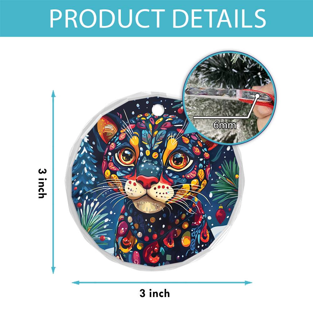 Beautiful Panther Christmas Night Design 3 Glass Ornament