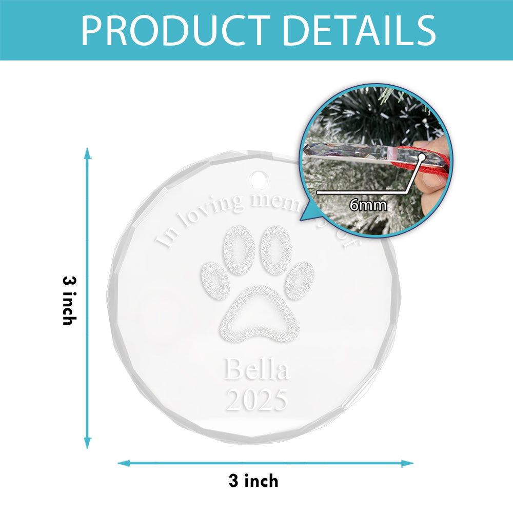 Personalize Pet Paw Glass Ornament
