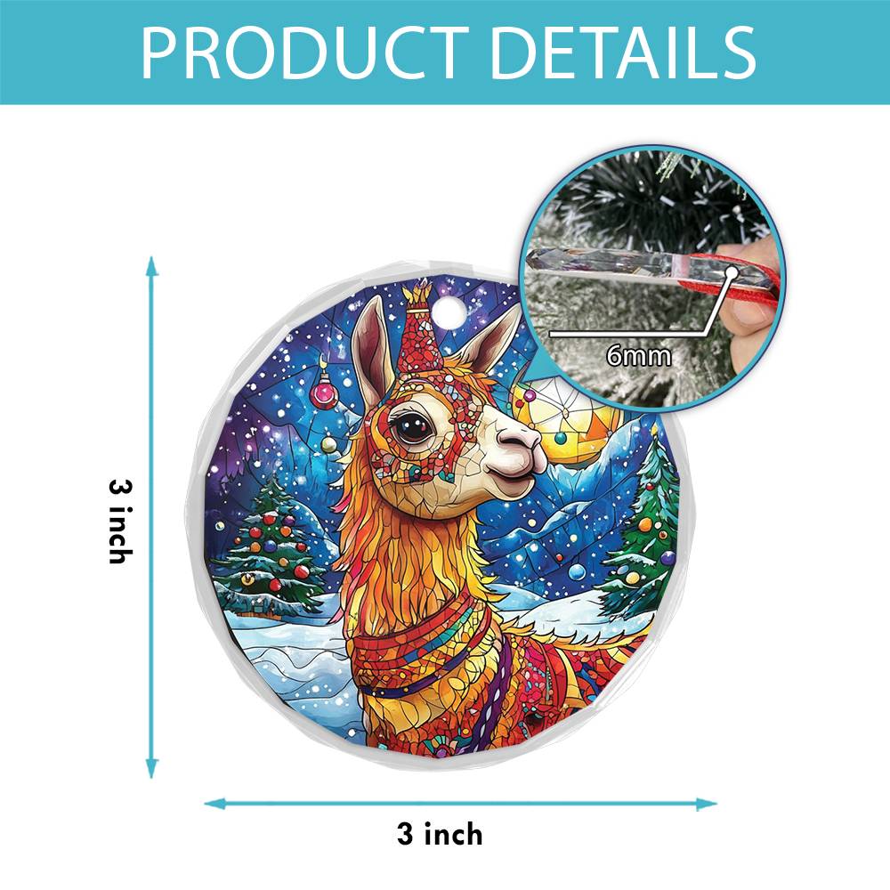 Beautiful Llama Christmas Night Design 4 Glass Ornament