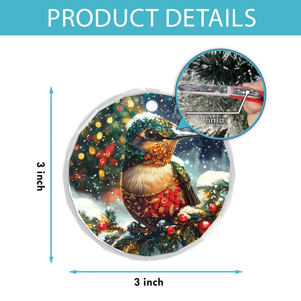 Beautiful Hummingbird Christmas Night Design 3 Glass Ornament