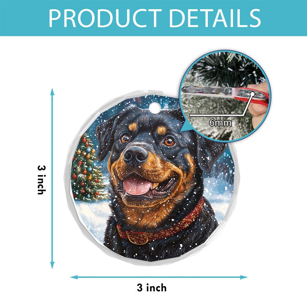Beautiful Angus Rottweiler Dog Christmas Night Design 4 Glass Ornament