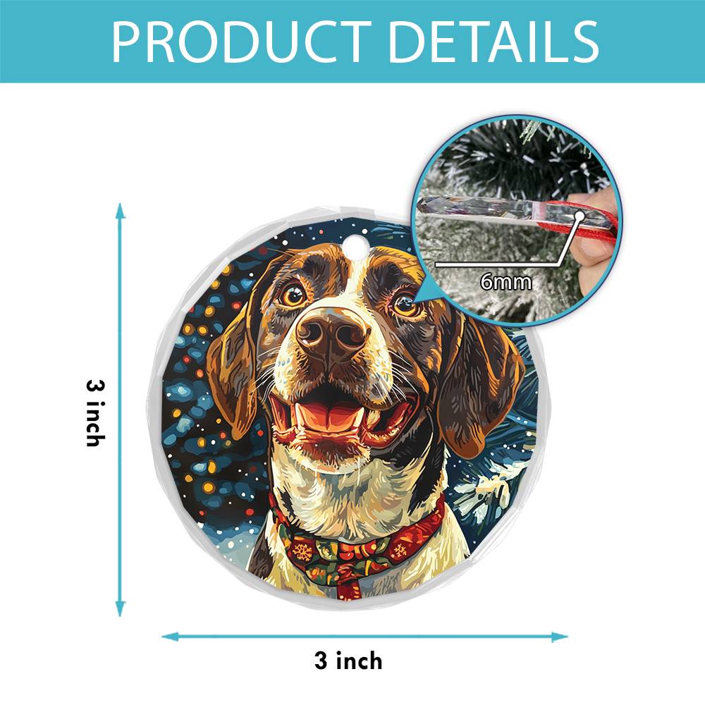 Beautiful Angus German Shorthaired Pointer Dog Christmas Night Design 1 Glass Ornament