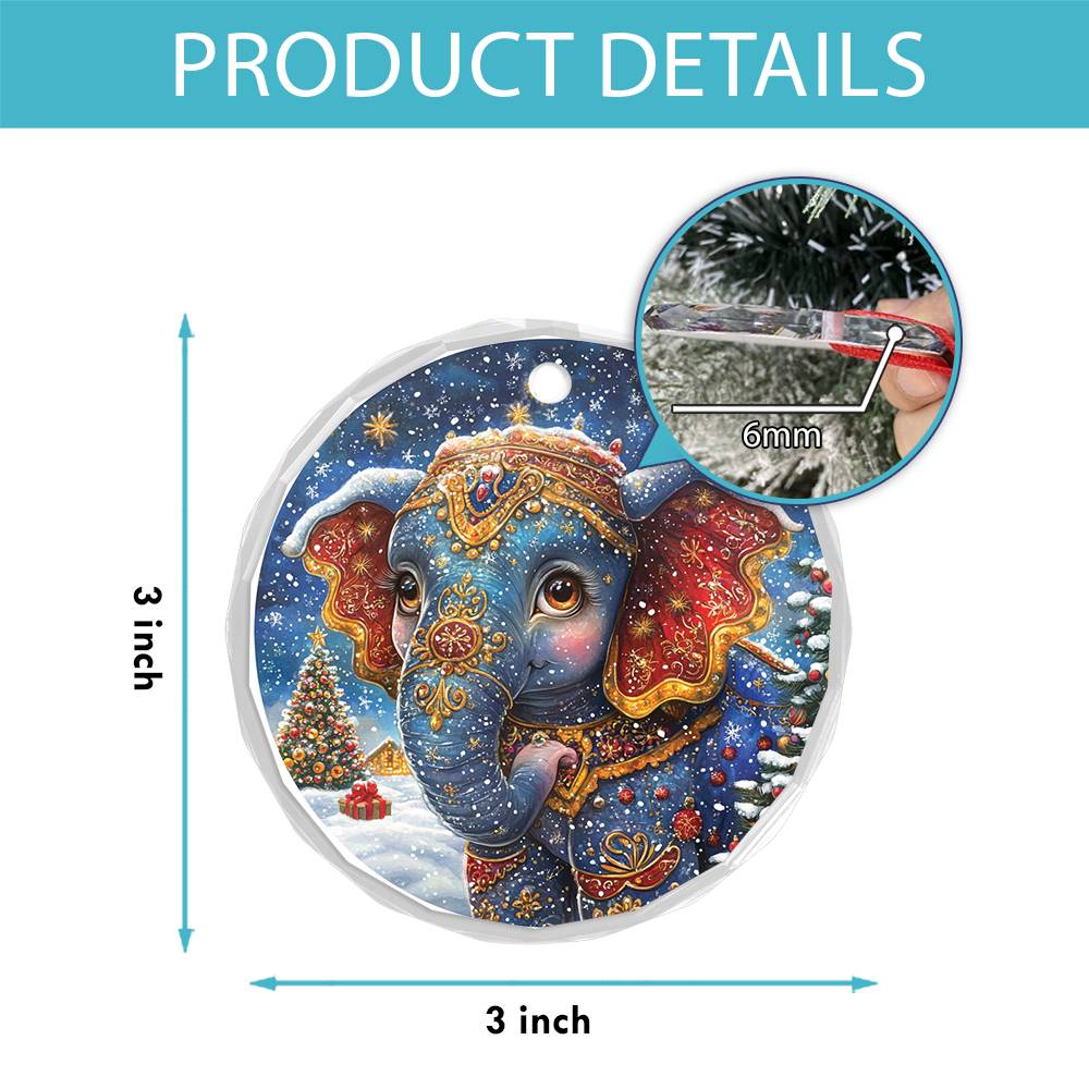 Beautiful Elephant Christmas Night Design 3 Glass Ornament