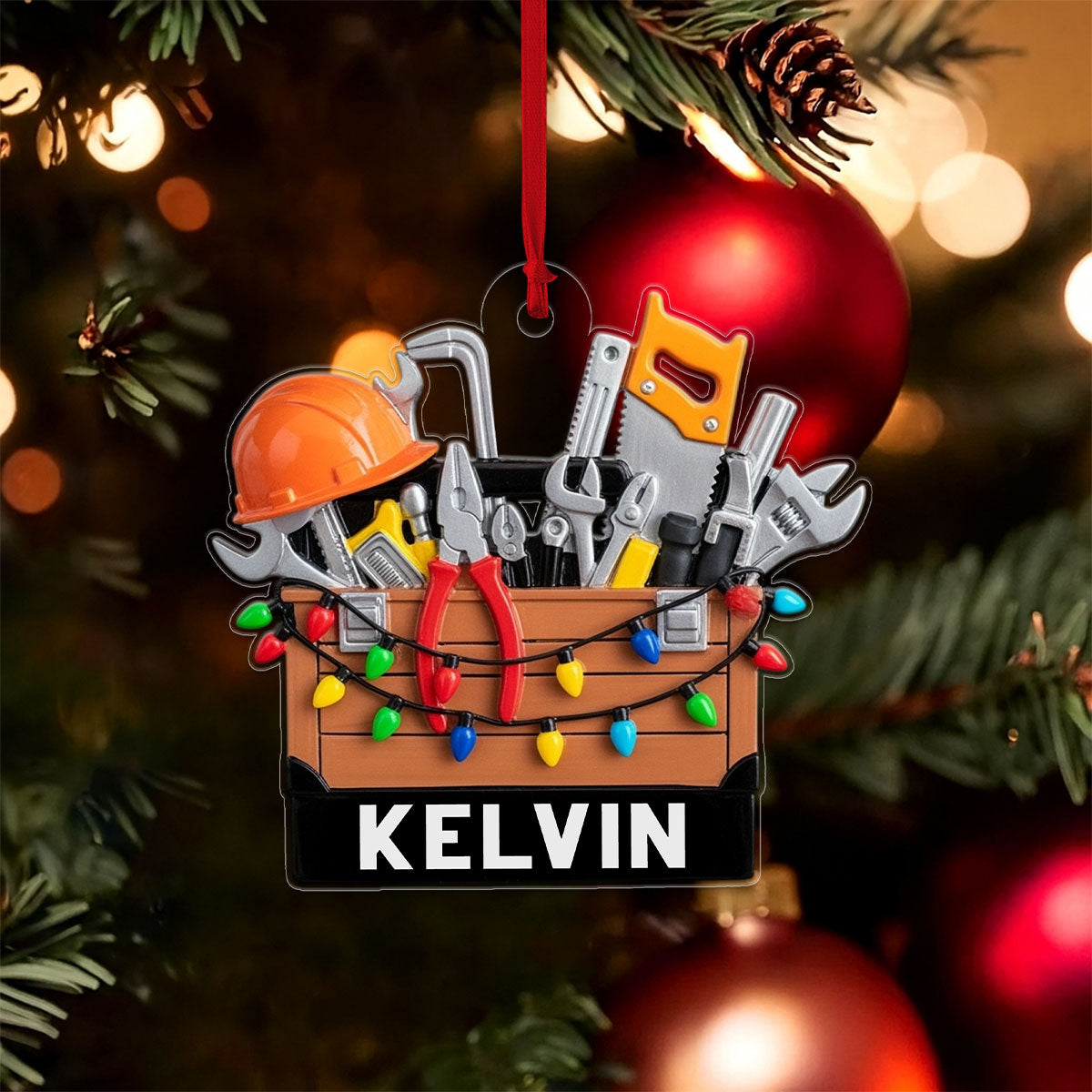 Custom Name Construction Worker Christmas Light Mechanic Tools
