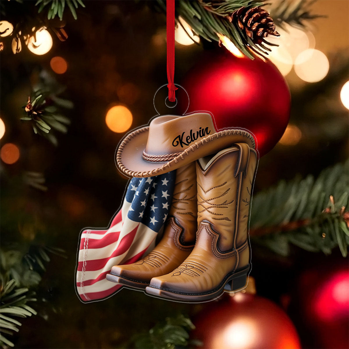 Custom Name Cowboy USA Flag