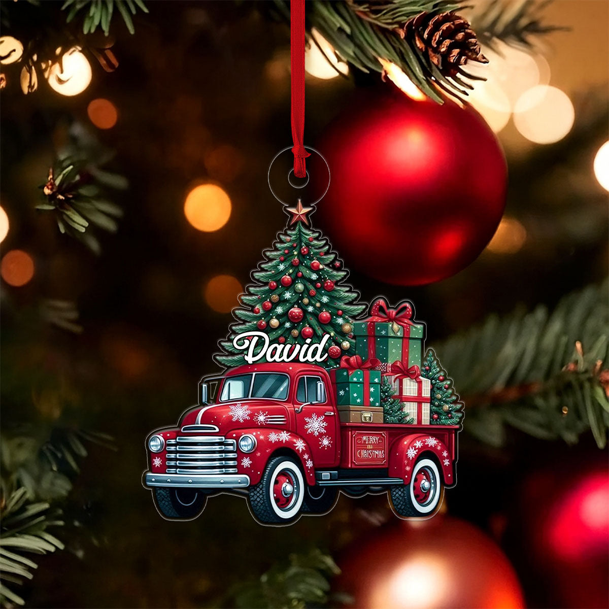 Custom Name Farm Truck Car Xmas Tree