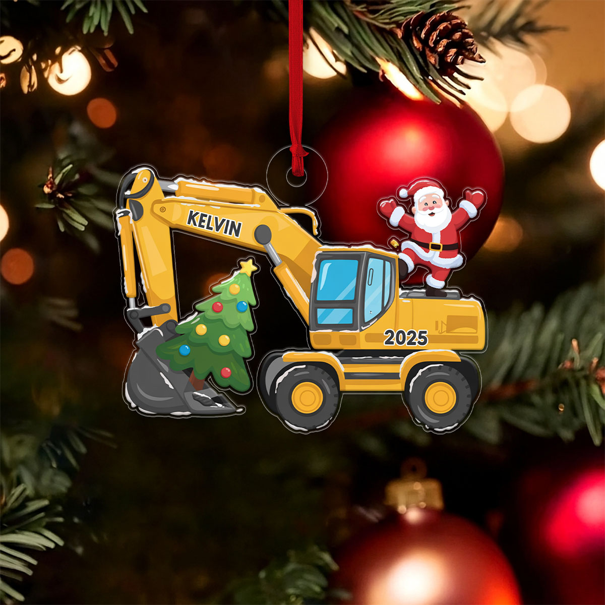 Custom Name Xmas Excavator Construction