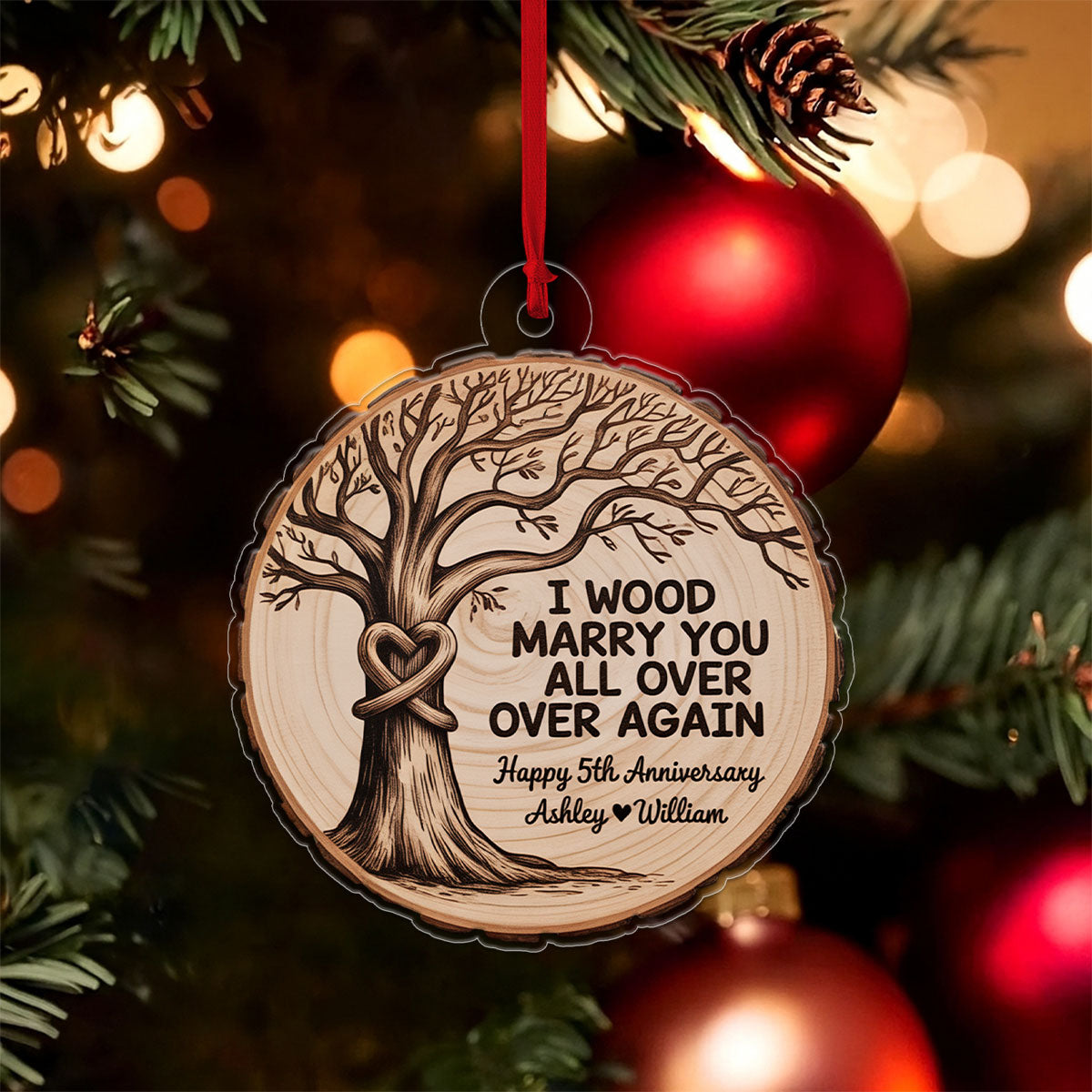 Personalized Anniversary Wedding With Tree Ornament, Wedding Gift for Couple, Any Year Marriage Anniversary Gift, Family Tree Love Keepsake