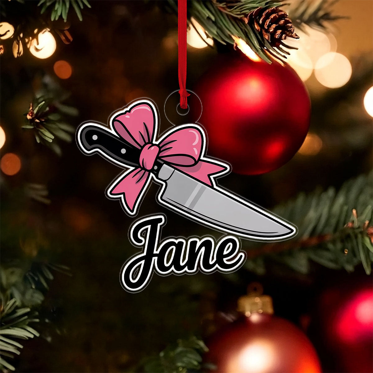 Funny Bow Knife Ornament, Personalized Christmas Ornament, Custom Gag Gift Decoration, Unique Knife Lover Ornament, Holiday Humor Keepsake