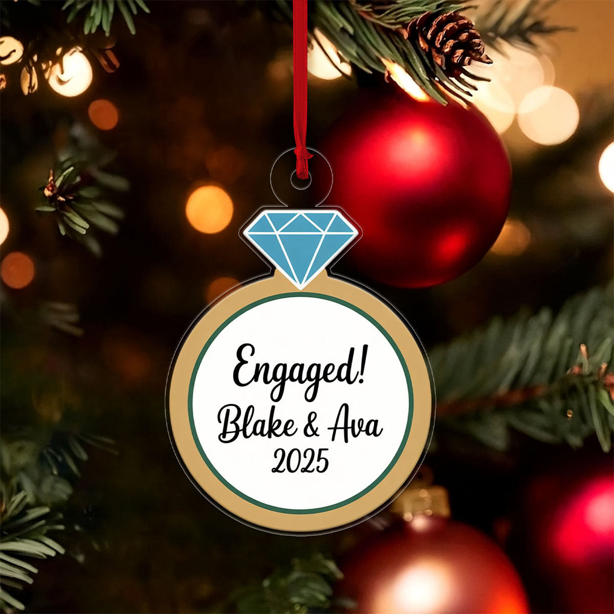 Custom Diamond Ring Ornament, Personalized Wedding Ornament, Engagement Ring Keepsake, Holiday Romance Gift, Unique Christmas Decoration