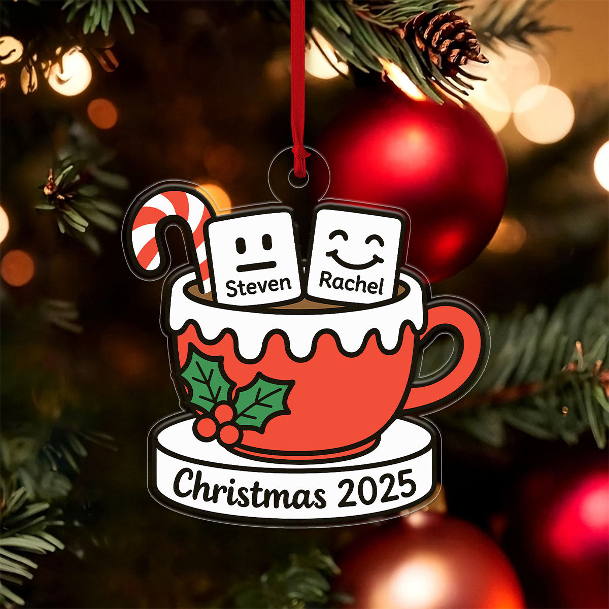 Personalized Marshmallow Hot Cocoa Ornament, Custom Christmas Ornament, Cute Hot Chocolate Mug Ornament, Holiday Decor, Winter Gift Idea