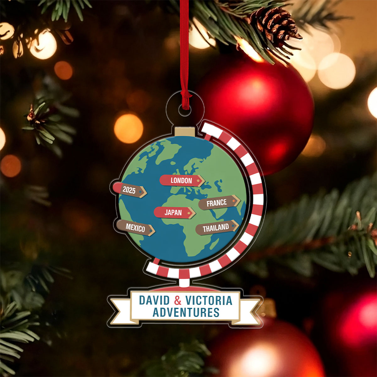 Personalized Travel Adventure Ornament, Couples Ornament, Custom Traveling Destination Ornament, Travel Gift, Gift for Travelers