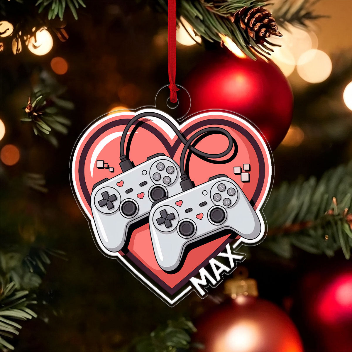 Personalized Video Game With Heart Ornament, Custom Christmas Ornament for Gamer, Funny Gaming Gift, Custom Gaming Gift for Him Her