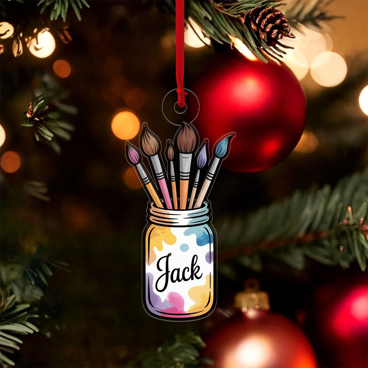 Personalized Jar of Paint Brushes Ornament, Custom Painter Christmas Ornament, Artistic Holiday Gift, Creative Keepsake for Artists
