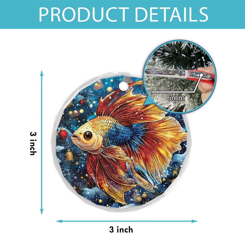 Beautiful Angus Betta Fish Christmas Night Design 2 Glass Ornament