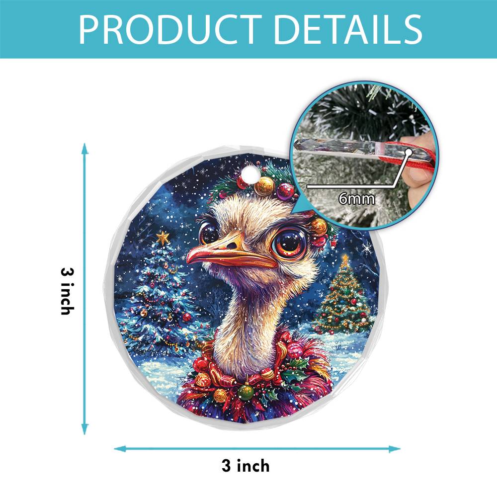 Beautiful Ostrich Christmas Night Design 4 Glass Ornament