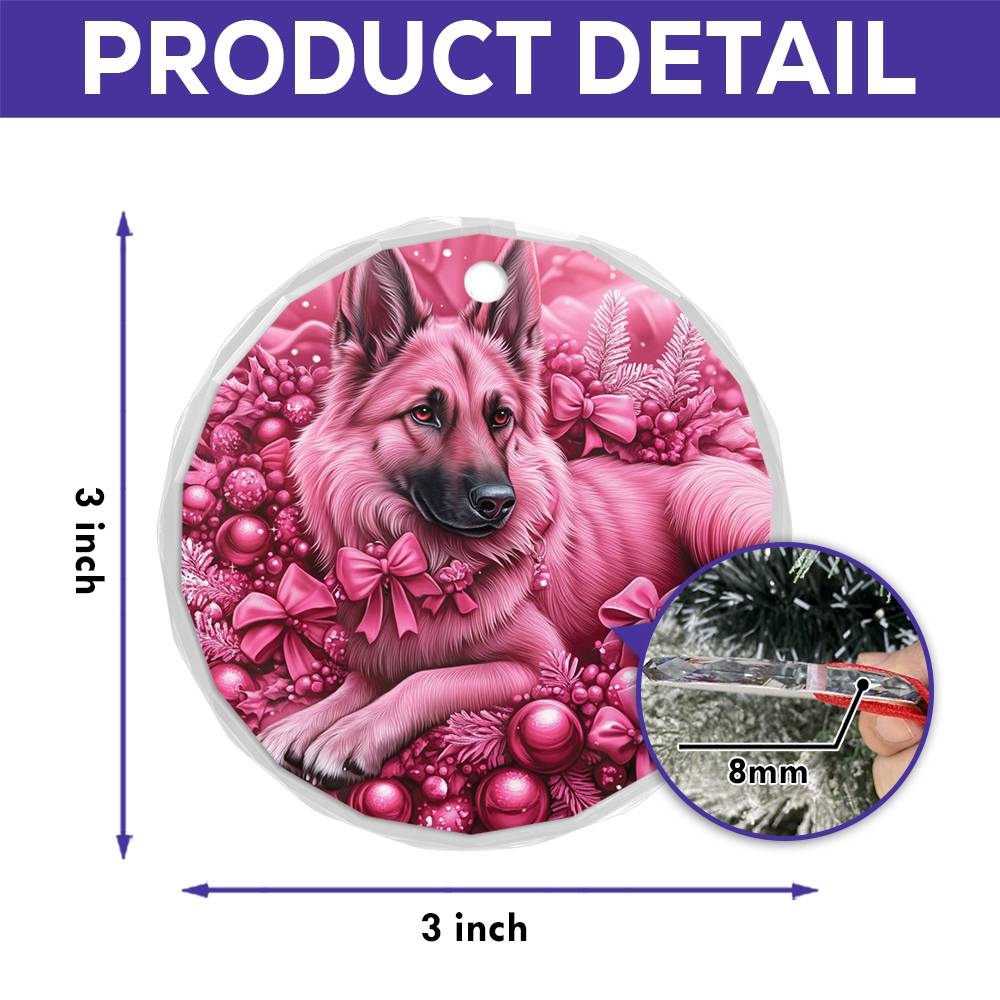 German Shepherd Dog Pink Christmas Design 1 Glass Ornament
