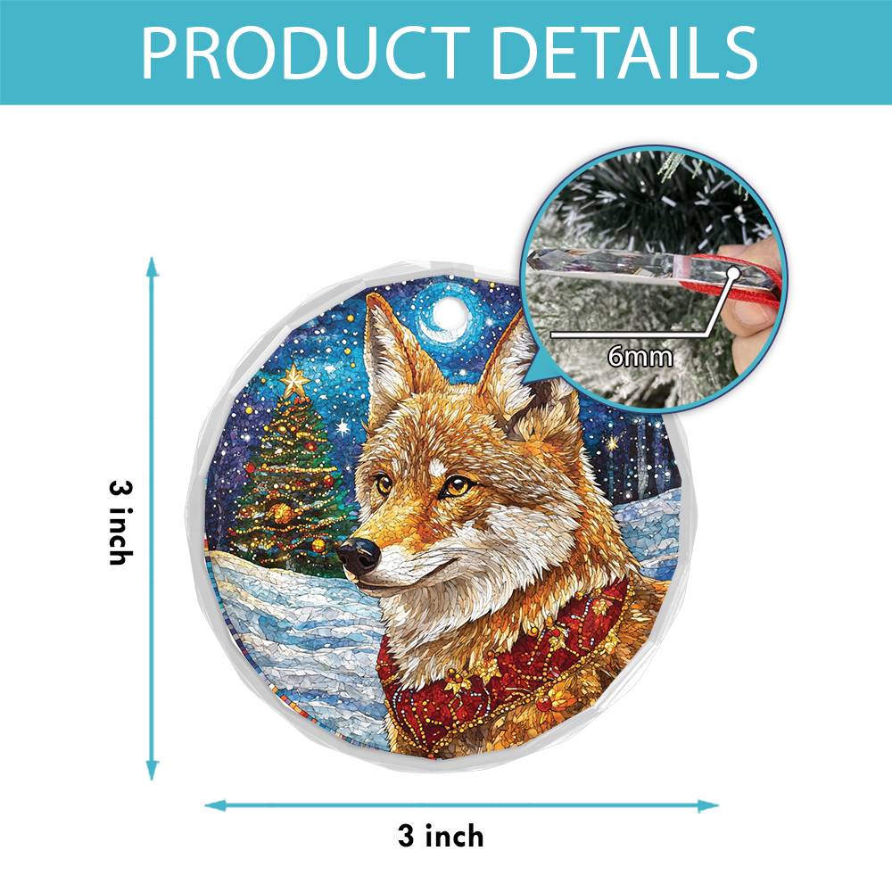 Beautiful Angus Coyote Christmas Night Design 2 Glass Ornament