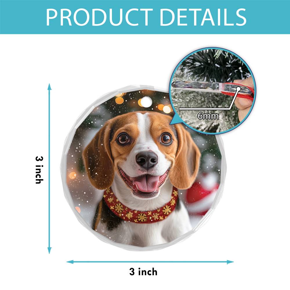 Beautiful Angus Beagle Dog Christmas Night Design 1 Glass Ornament