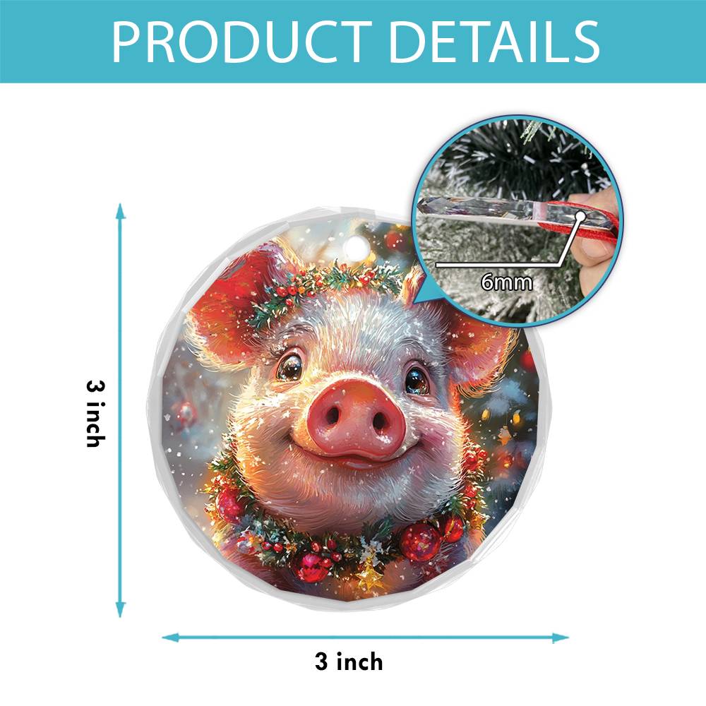 Beautiful Pig Christmas Night Design 3 Glass Ornament