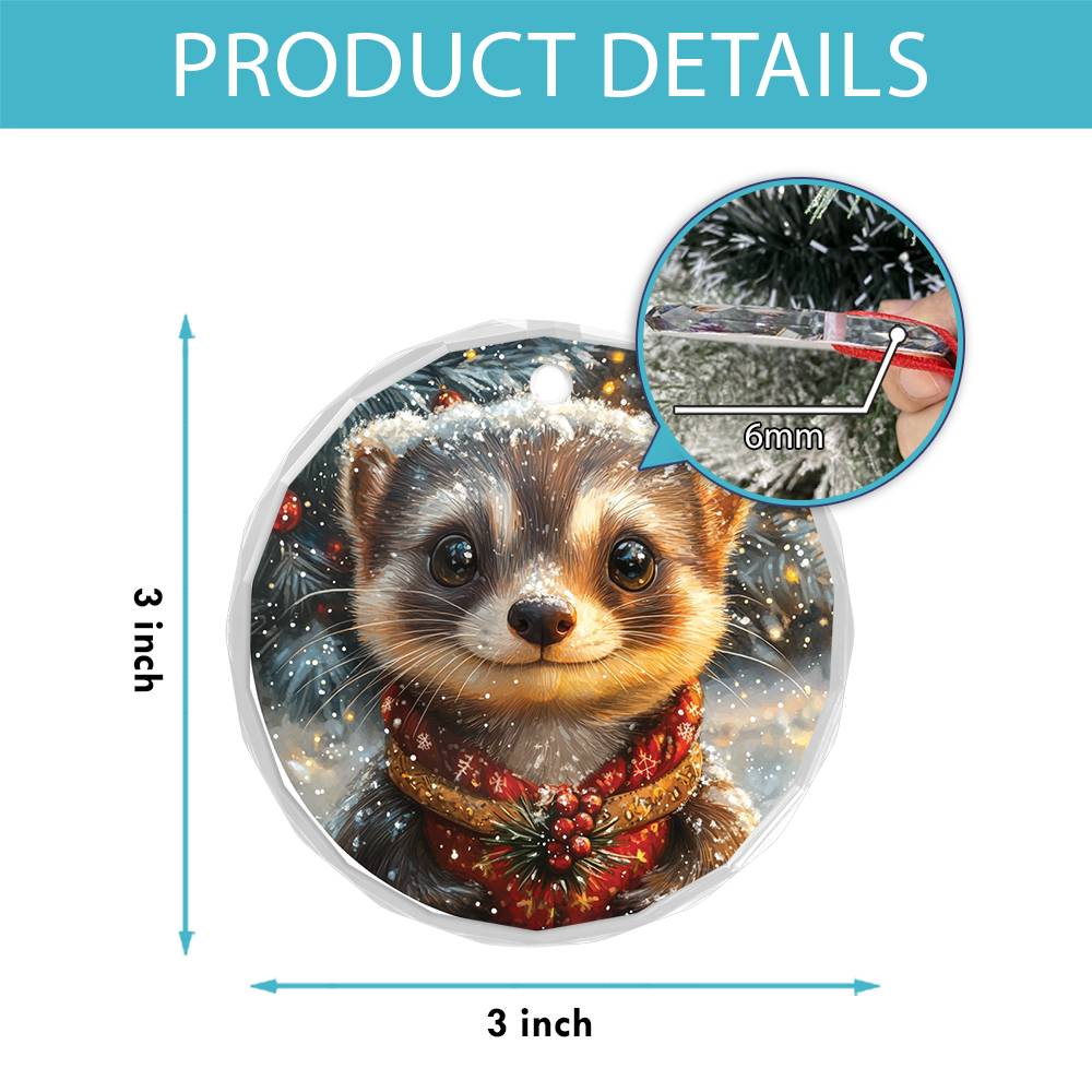 Beautiful Ferret Christmas Night Design 2 Glass Ornament