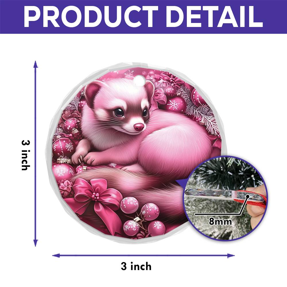 Ferret Pink Christmas Design 3 Glass Ornament