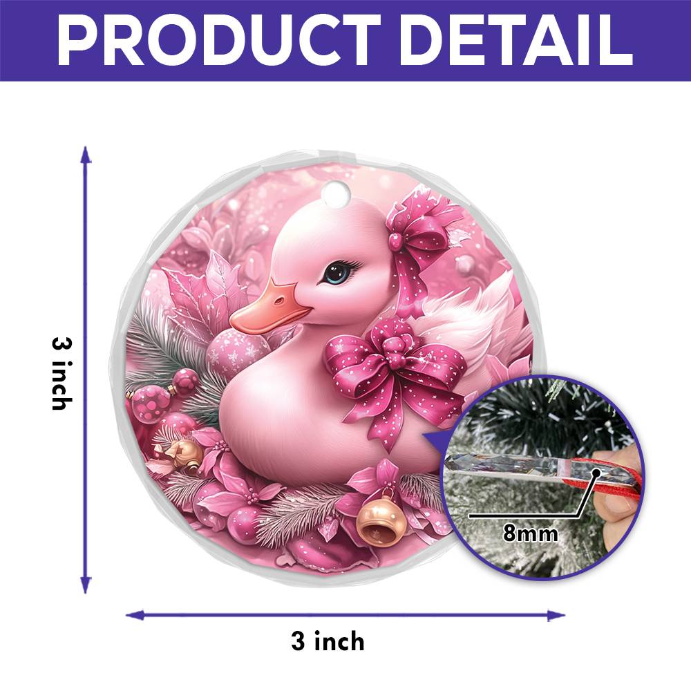 Duck Pink Christmas Design 1 Glass Ornament