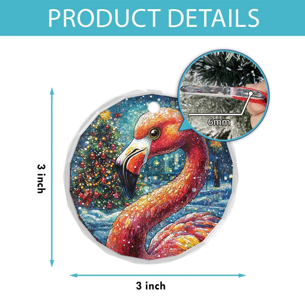 Beautiful Flamingo Christmas Night Design 1 Glass Ornament