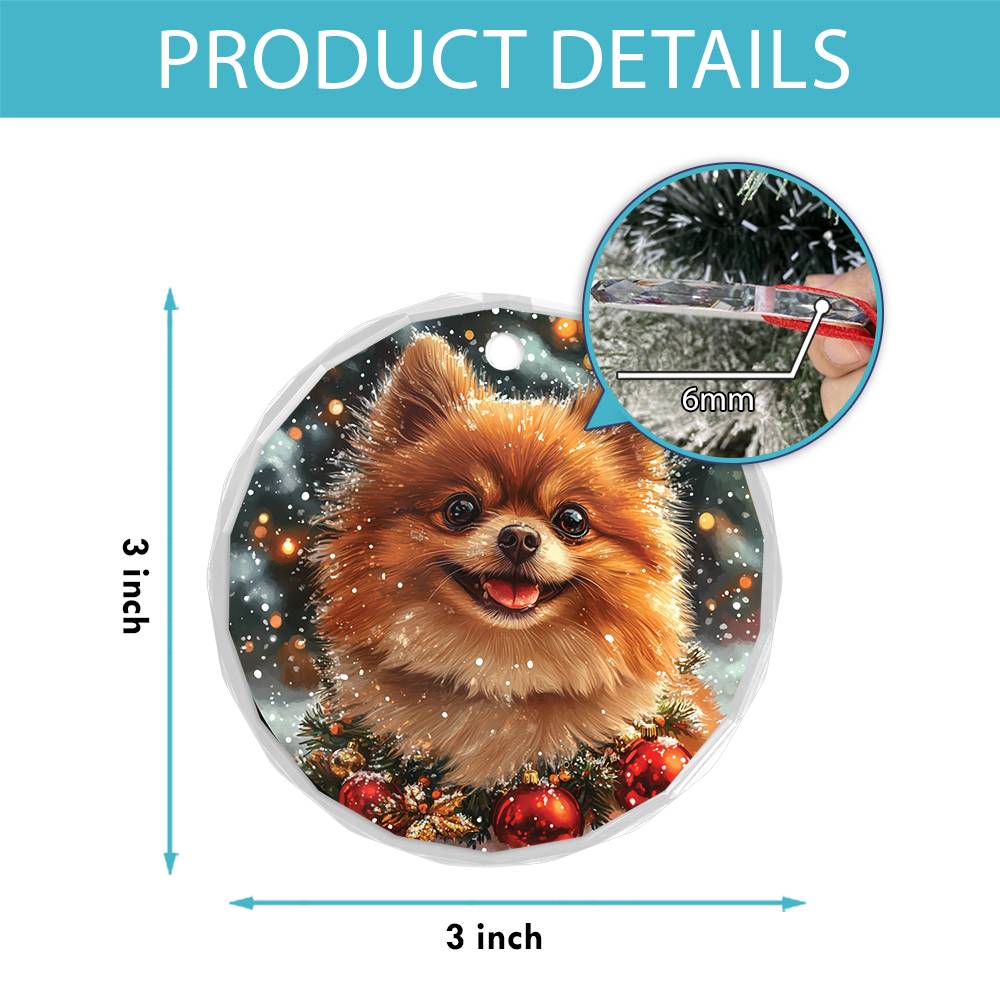Beautiful Angus Pomeranian Dog Christmas Night Design 4 Glass Ornament