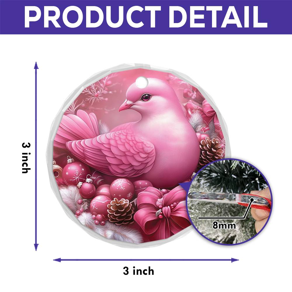 Dove Pink Christmas Design 2 Glass Ornament