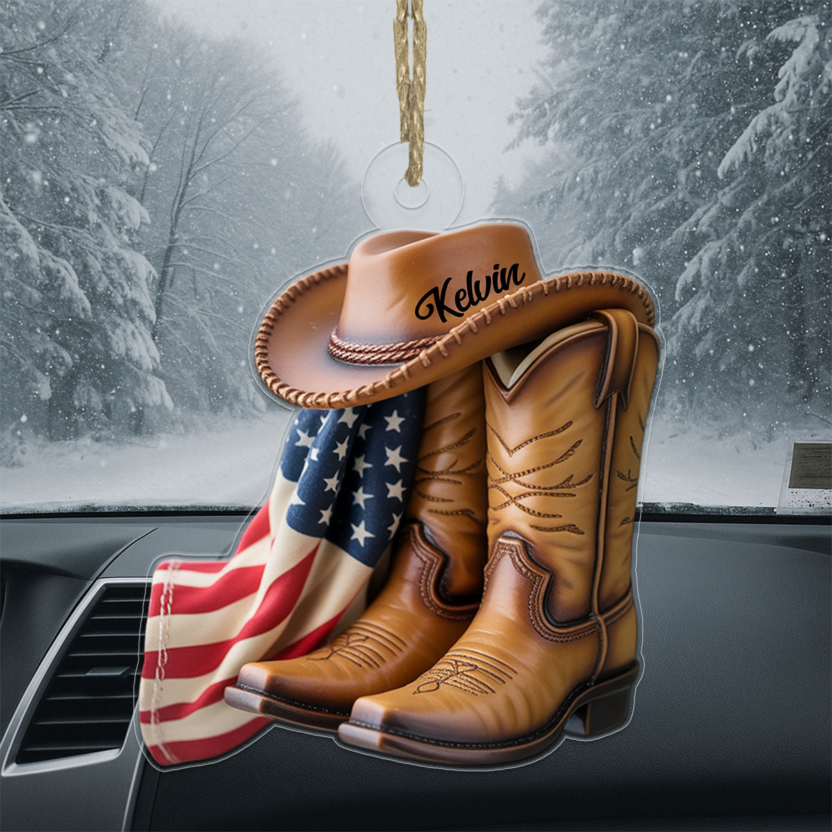 Custom Name Cowboy USA Flag