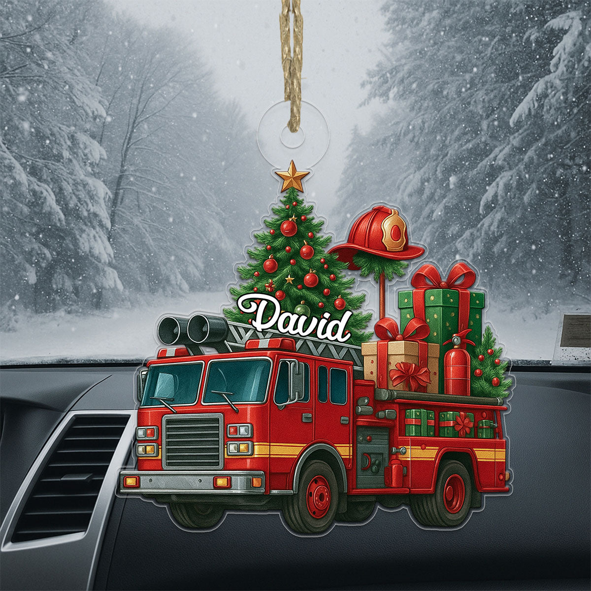 Custom Name Firefighter Truck Xmas Tree