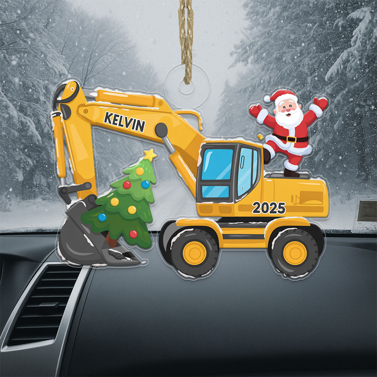 Custom Name Xmas Excavator Construction