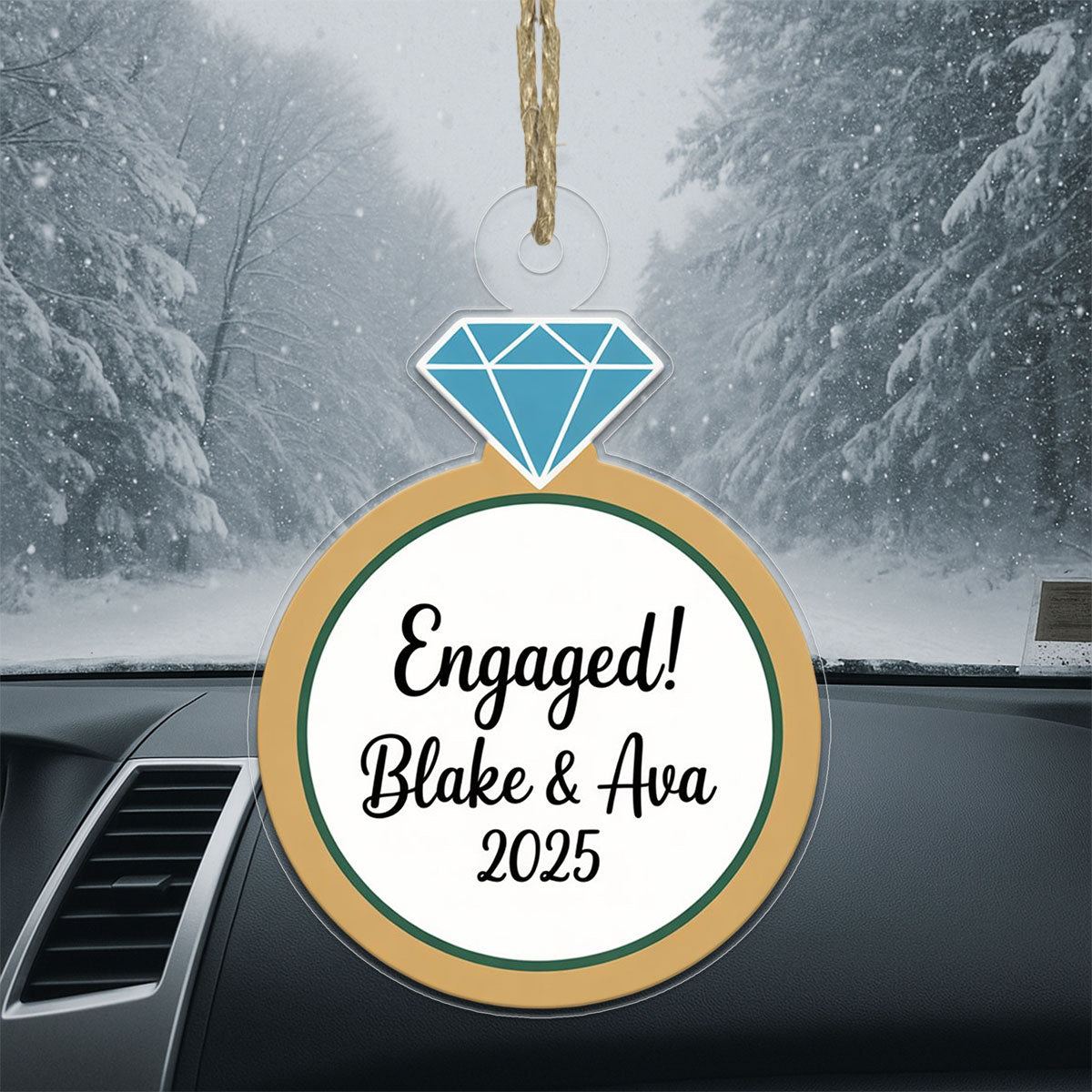 Custom Diamond Ring Ornament, Personalized Wedding Ornament, Engagement Ring Keepsake, Holiday Romance Gift, Unique Christmas Decoration