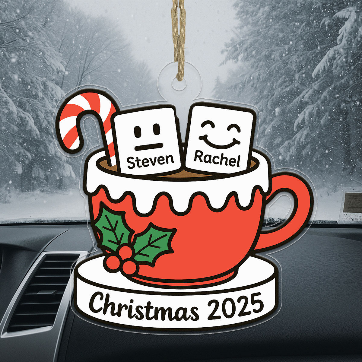 Personalized Marshmallow Hot Cocoa Ornament, Custom Christmas Ornament, Cute Hot Chocolate Mug Ornament, Holiday Decor, Winter Gift Idea