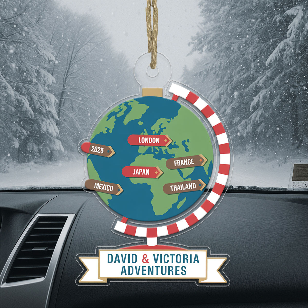 Personalized Travel Adventure Ornament, Couples Ornament, Custom Traveling Destination Ornament, Travel Gift, Gift for Travelers