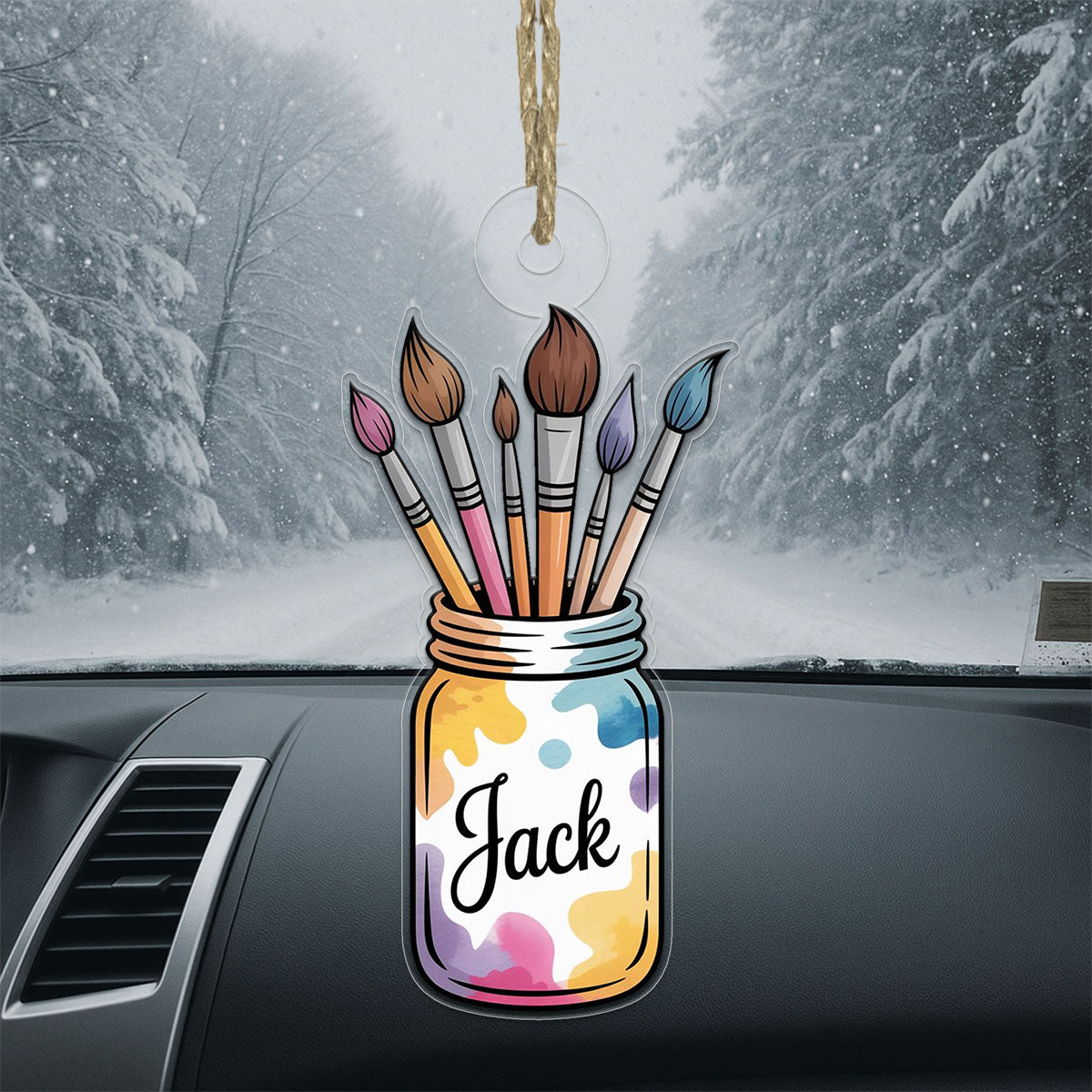 Personalized Jar of Paint Brushes Ornament, Custom Painter Christmas Ornament, Artistic Holiday Gift, Creative Keepsake for Artists