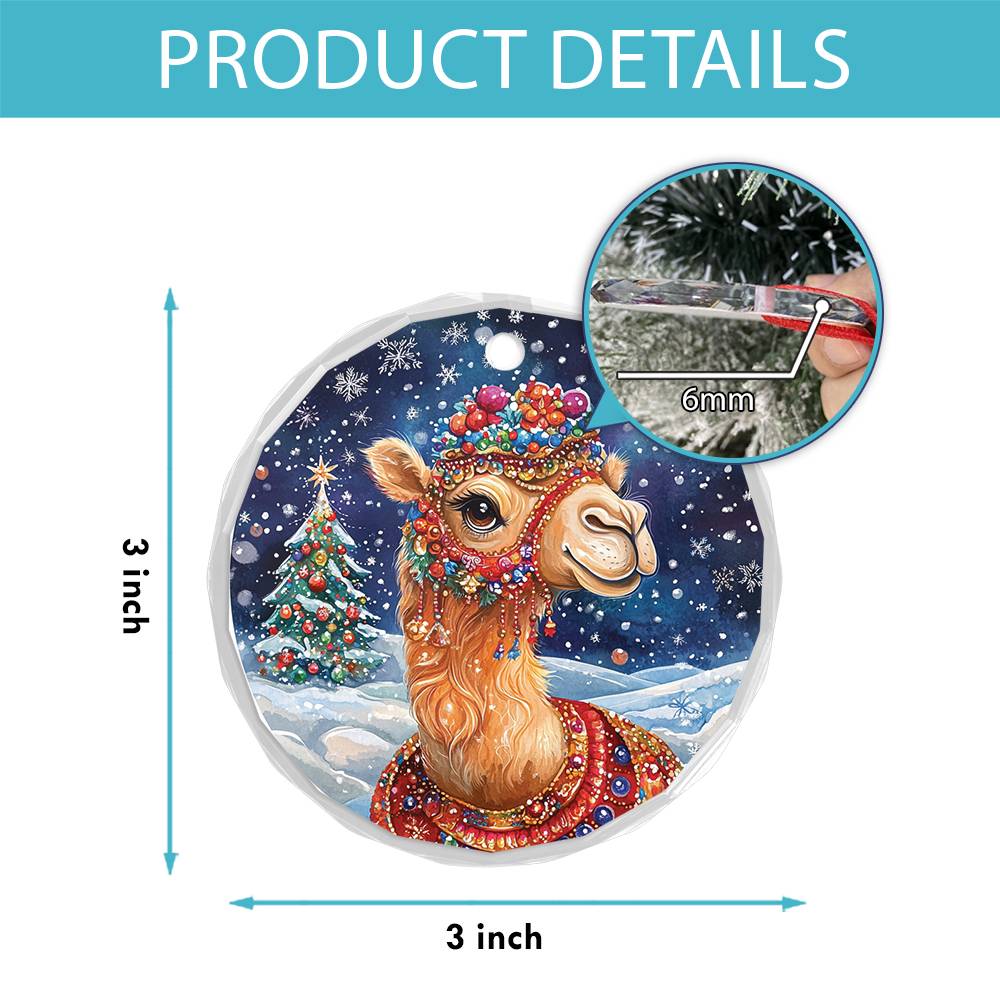 Beautiful Camel Christmas Night Design 4 Glass Ornament