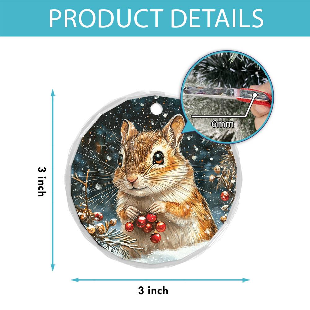 Beautiful Gerbil Christmas Night Design 3 Glass Ornament