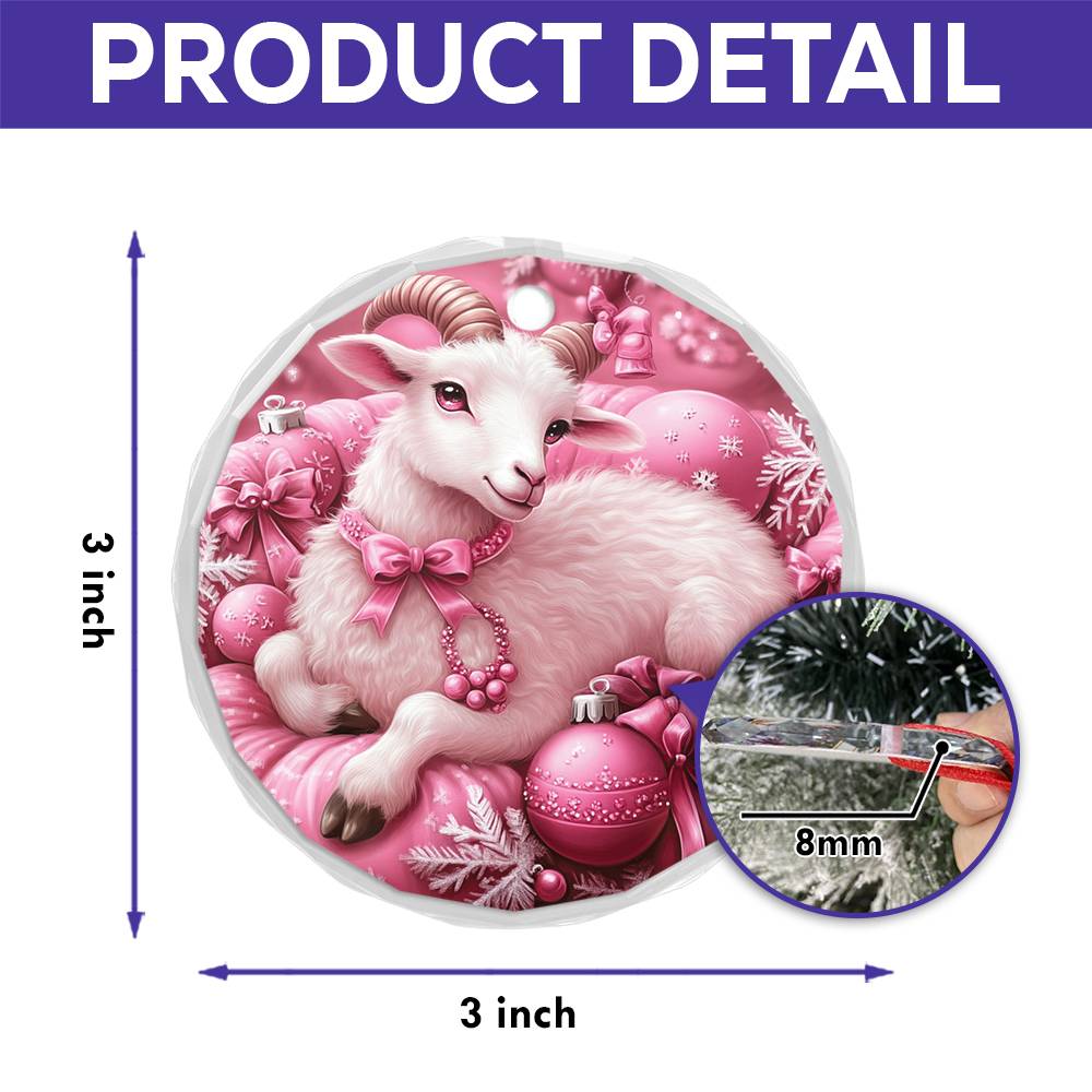 Sheep Pink Christmas Design 2 Glass Ornament