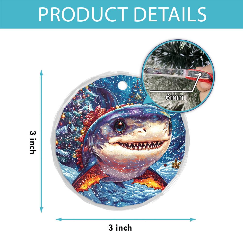 Beautiful Angus Shark Christmas Night Design 4 Glass Ornament