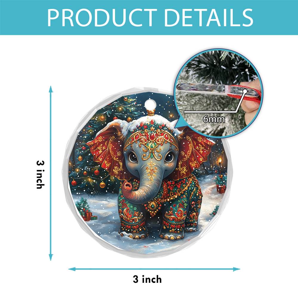 Beautiful Elephant Christmas Night Design 4 Glass Ornament